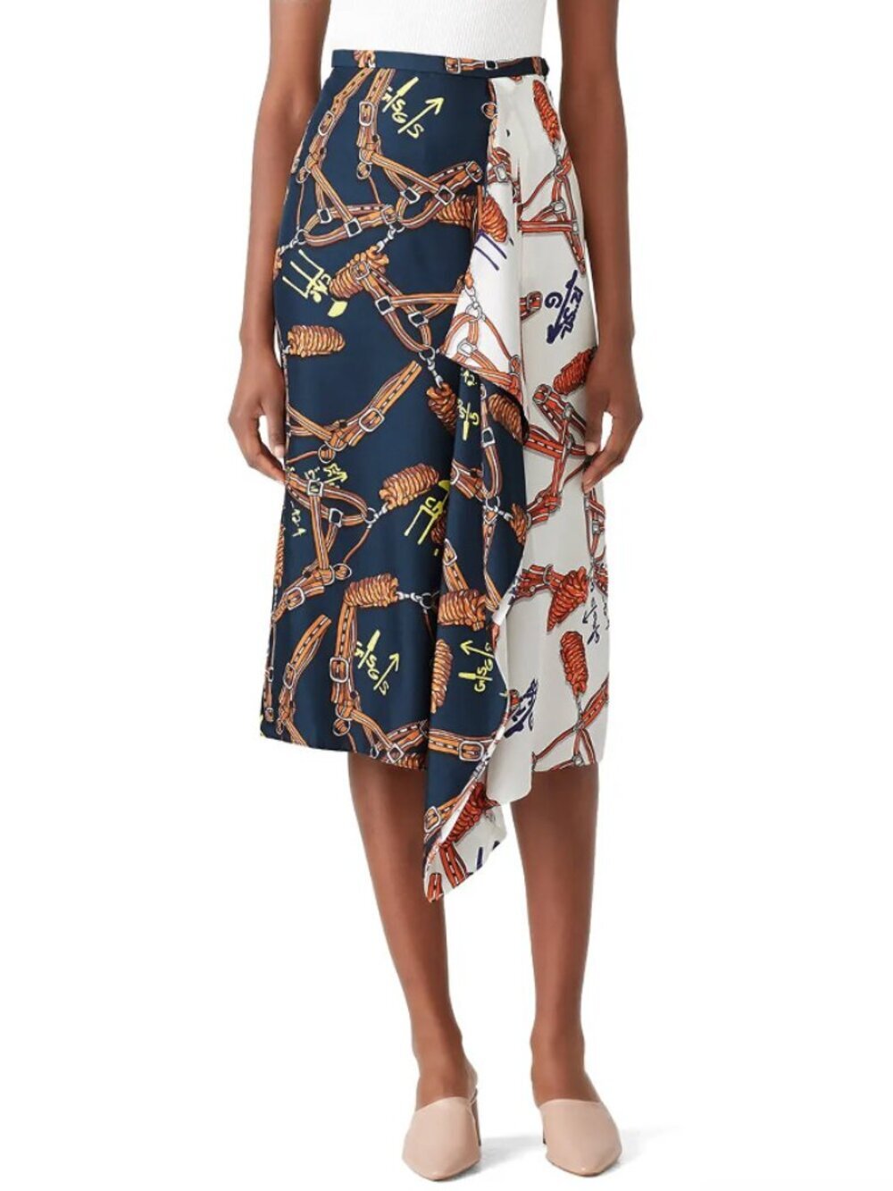 Tibi Renzo Equestrian Asymmetrical Silk Skirt Size 0